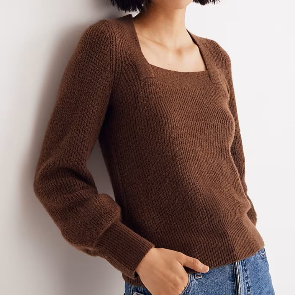 Madewell Melwood Square-Neck Pullover Wool Blend Sweater in Coziest Yarn